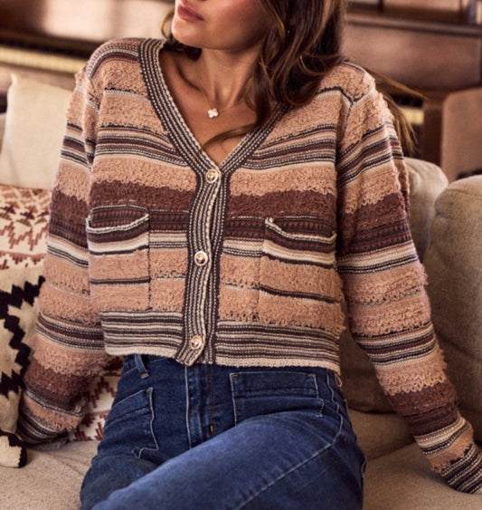 Textured stripe button down cardigan