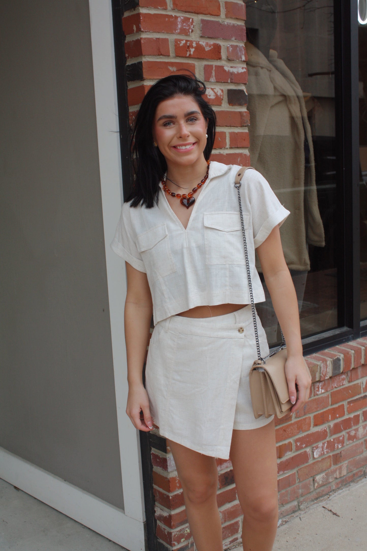 Natural Linen-Blend Wrap Skort