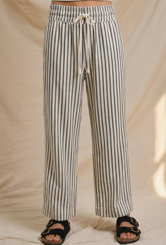 Cotton Stripe Wide Leg Drawstring Pants