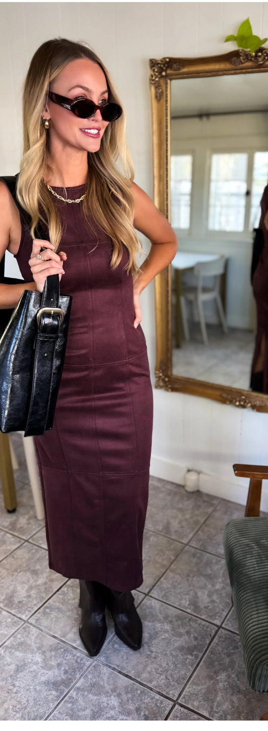 Suede Back Slit Long Dress