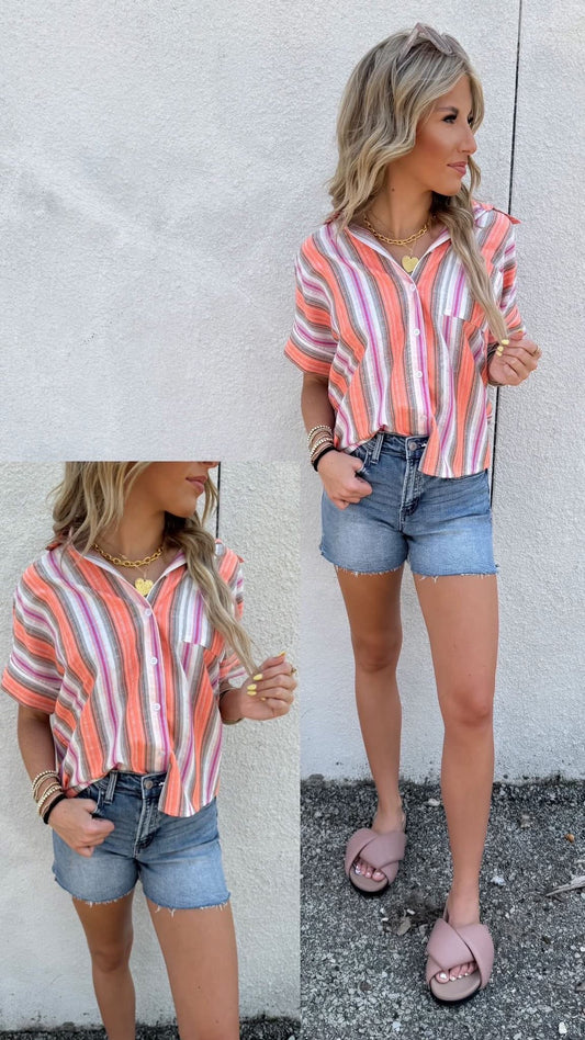 Sunset Stripe Relaxed Button Front Shirt