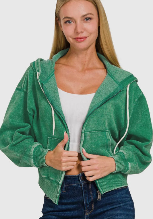 Kelly Green Zip up cropped jacket