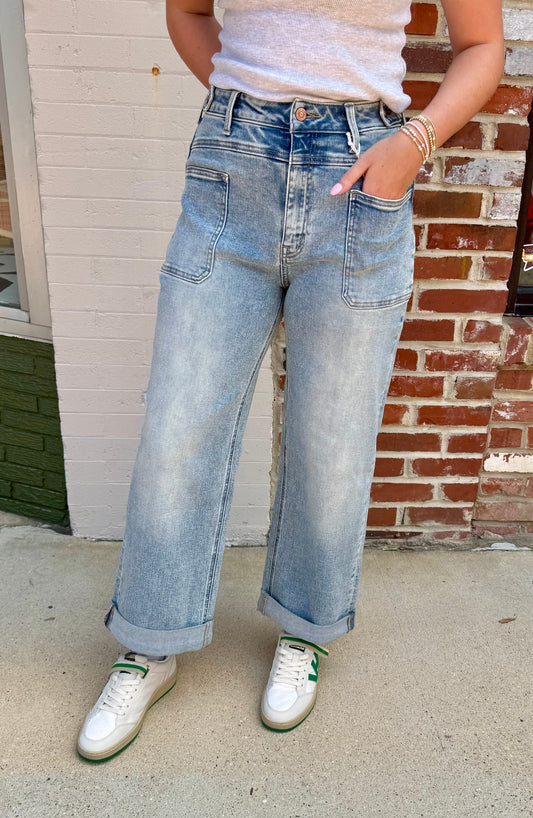 High Rise Slim Wide Leg Jean