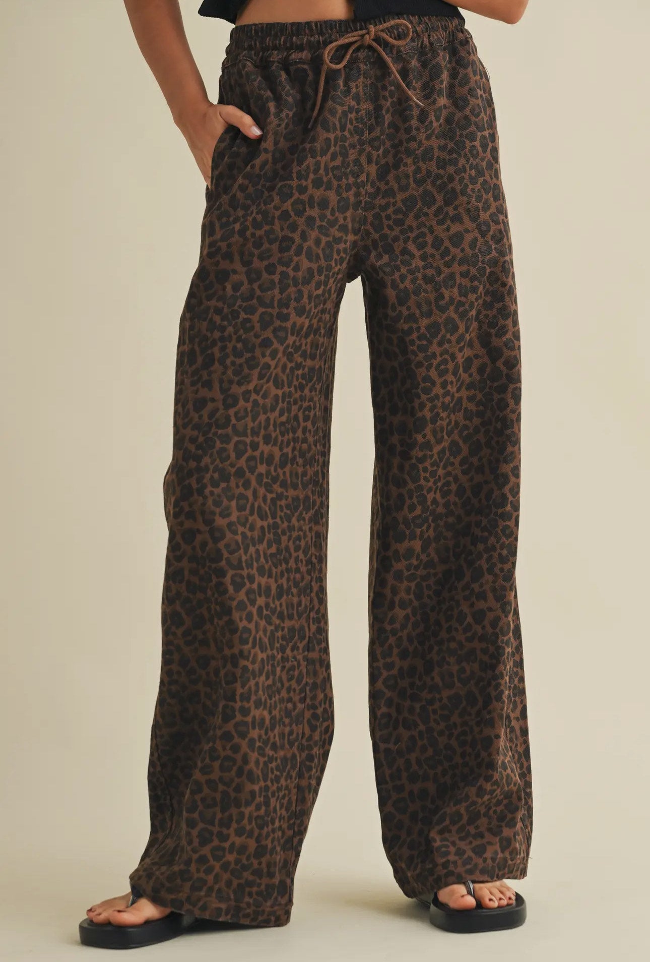 Leopard print wide leg track pants