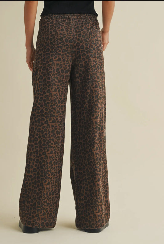 Leopard print wide leg track pants