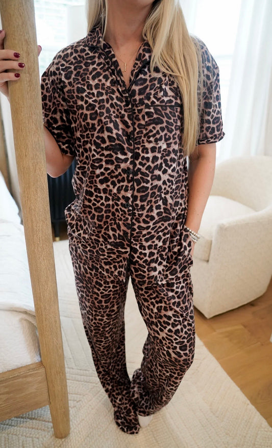 Leopard Short Sleeve and Pant Pajama Set