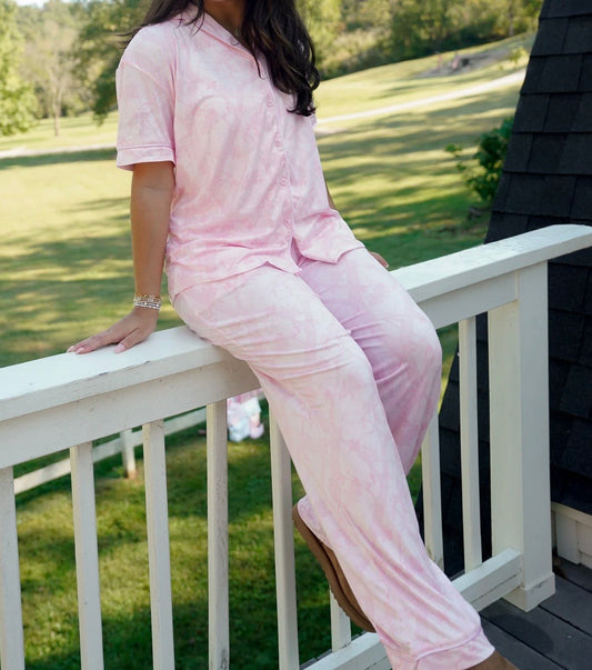 Pink Camo Short Sleeve and Pant Pajama Set