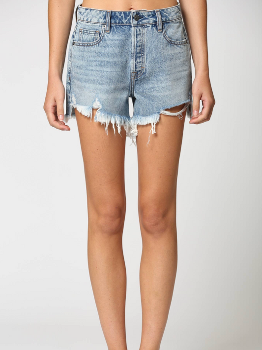 Sofia High Rise Mom Shorts with front step hem