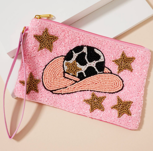 Cowgirl Hat Beaded Coin Purse
