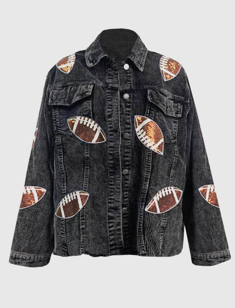 Black Cropped Sparkly Football Jacket