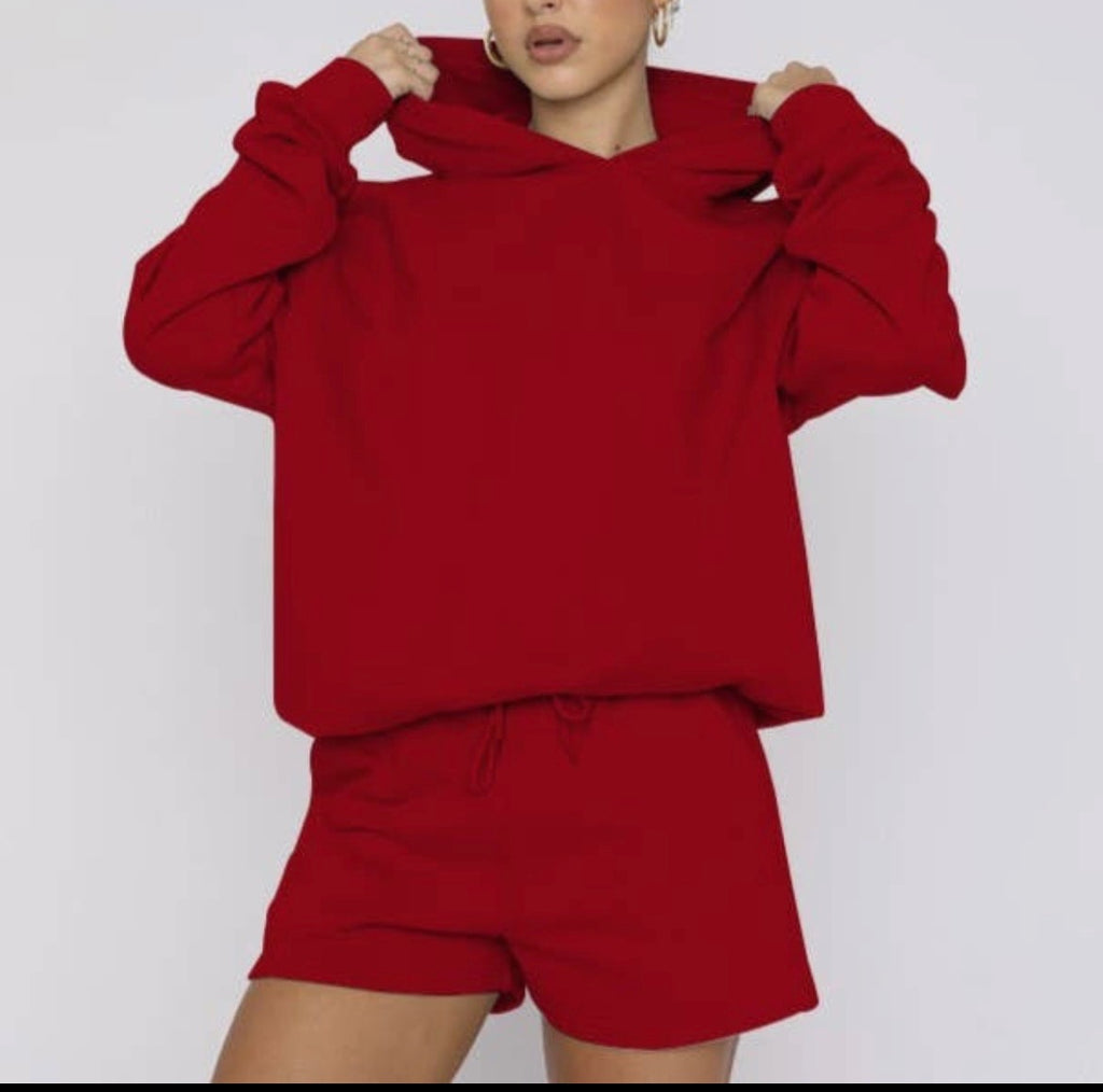 Red sweat short matching set