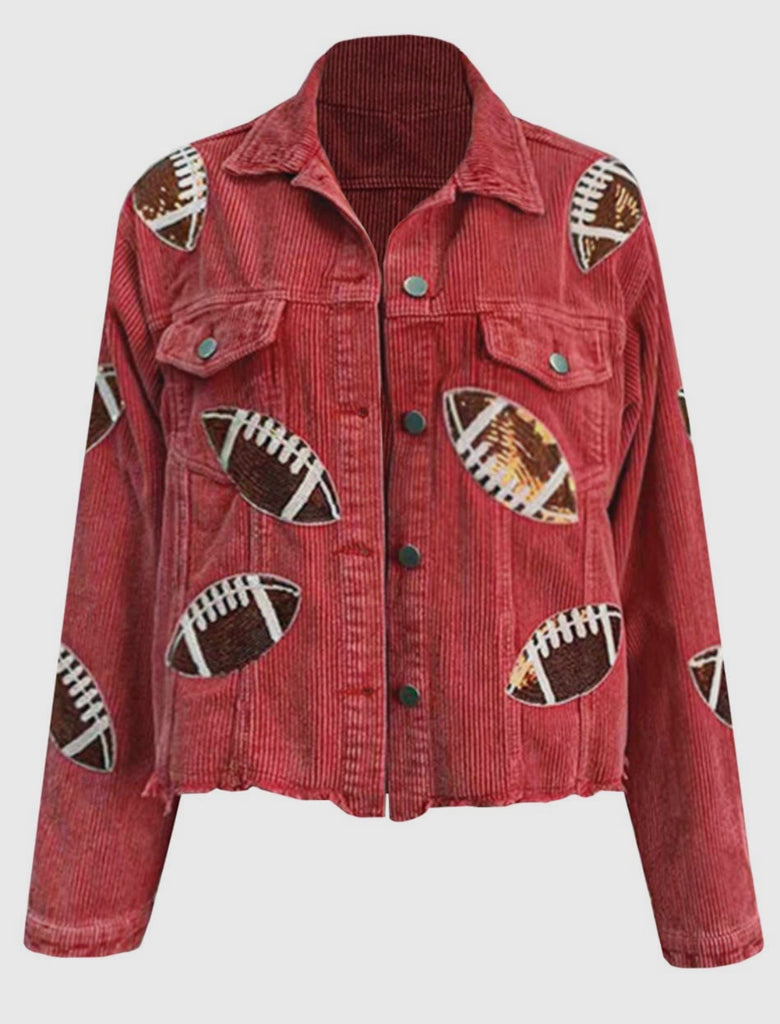 Red Cropped Sparkly Football Jacket