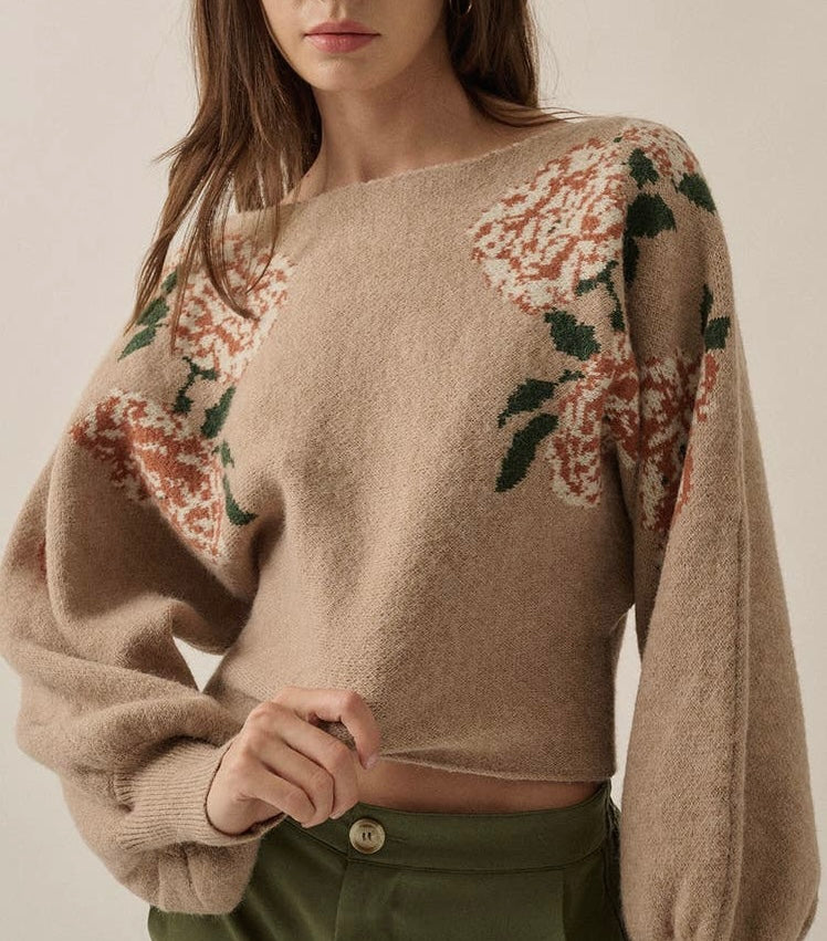 Floral Boat Neck Sweater