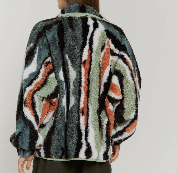 Fuzzy Multi Color Fleece Jacket