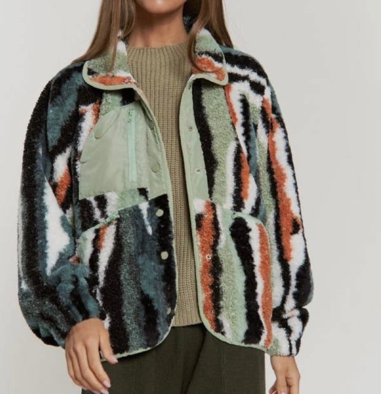 Fuzzy Multi Color Fleece Jacket