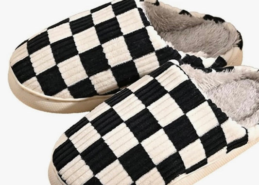 Black corduroy checkered slipper