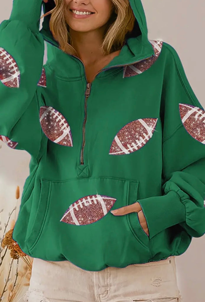 Sequin Football Hooded Sweatshirt
