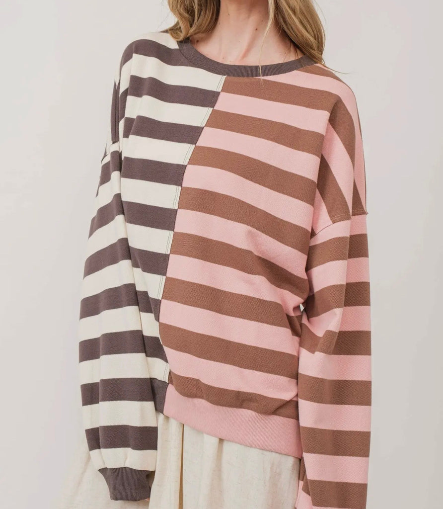 Pink and Brown Striped Sweater
