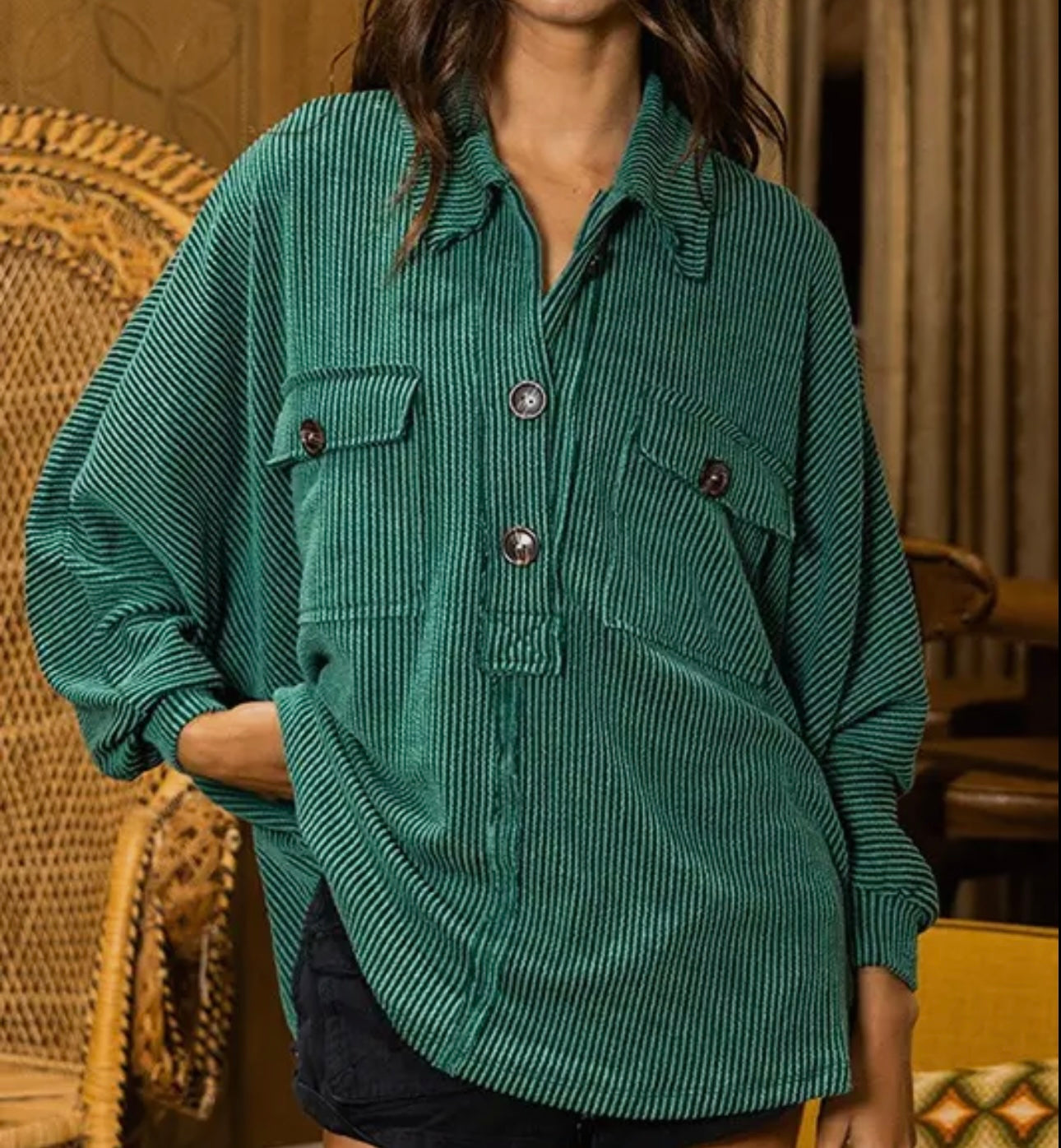 French Terry Knit Collared Top