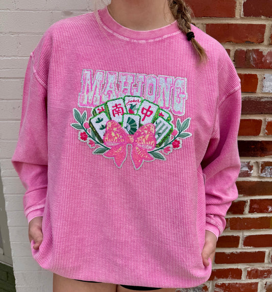 Mahjong Bow Patch Corded Sweatshirt