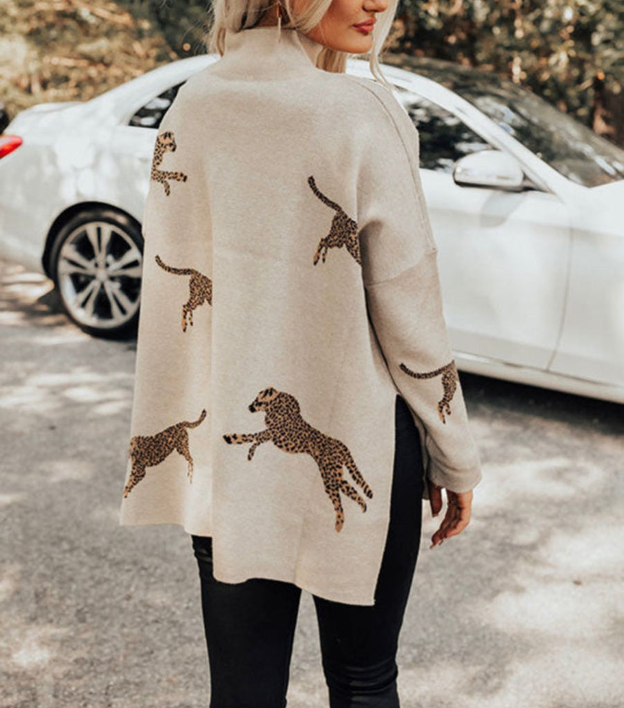 Cheetah Print High Neck Sweater