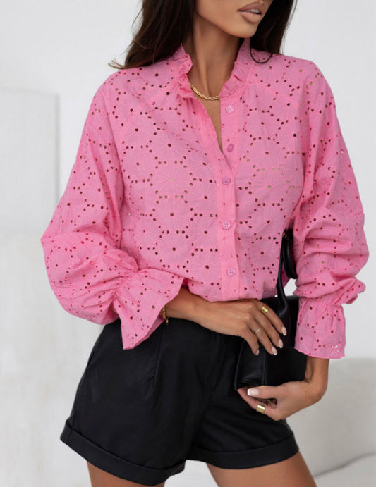 Pink Embroidered Floral Shirt