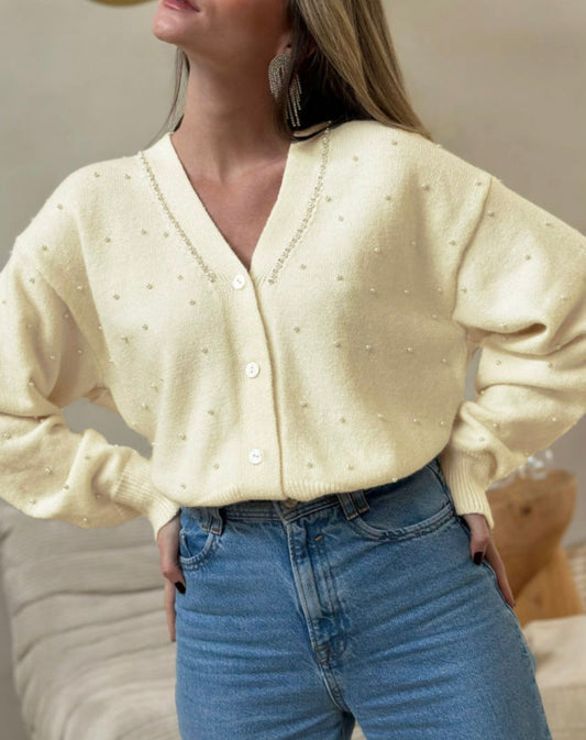 White Beaded Cardigan