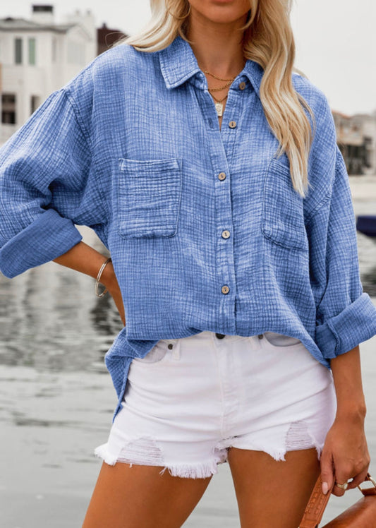 Blue Mineral Wash Crinkle Shirt