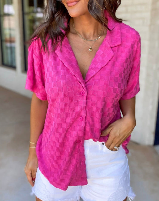 Pink Checkered Texture Top