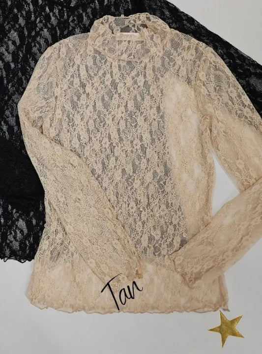 Mock Neck Long Sleeve Mesh Top