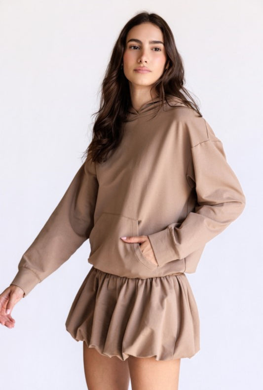 Mocha Hoodie Bubble Hem Dress