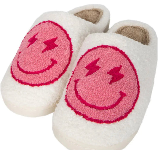 Hot Pink and White Lightning Happy Slippers