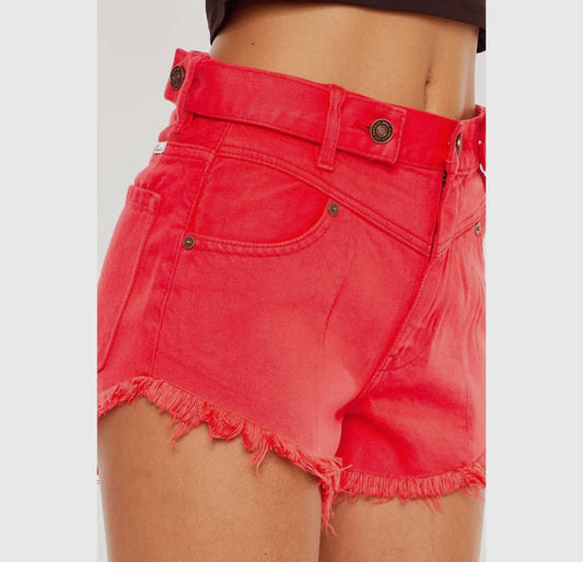 Red High Rise Shorts