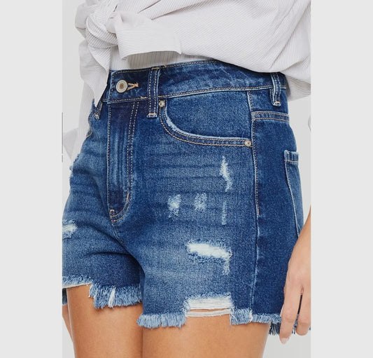 Dark High Rise Denim Shorts