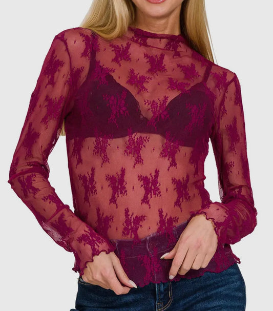 Red Sheer Mesh Top
