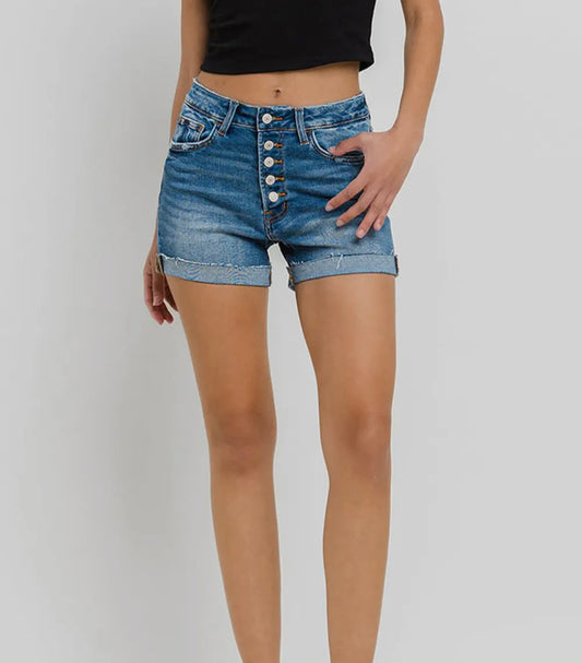 Exposed Button Mom Shorts
