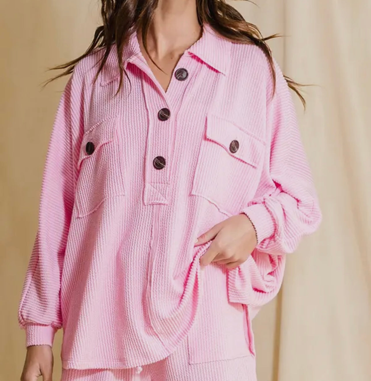 French Terry Knit Collared Top