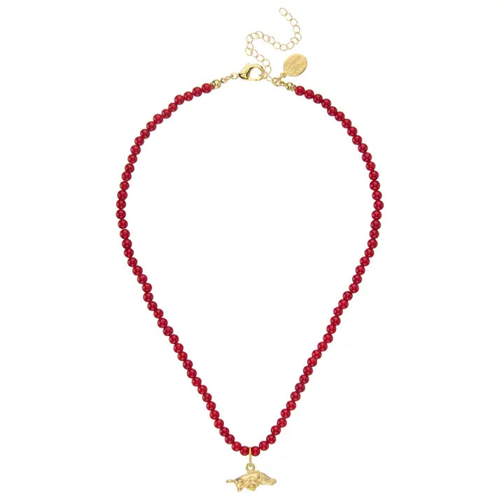 Mini Wild Boar On Red Coral Alys Necklace