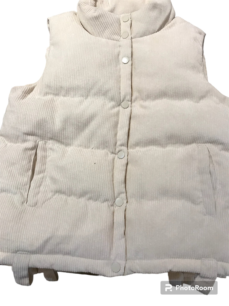 Cream corded puffer vest
