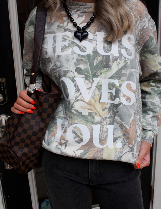 Jesus Loves You Camo Crewneck