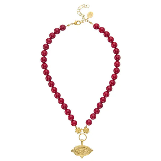 Wild Boar Intaglio On Red Coral Necklace