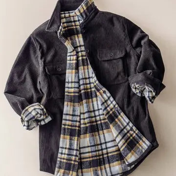 Plaid Lined Corduroy Flannel Shacket