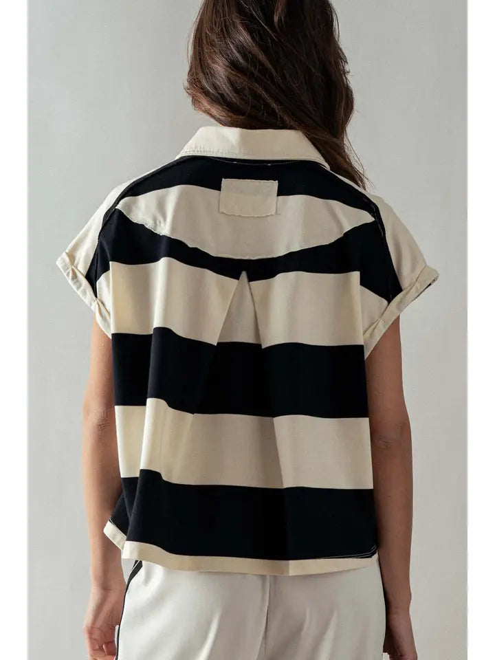 Bold Striped Dolman Sleeve Polo Shirt