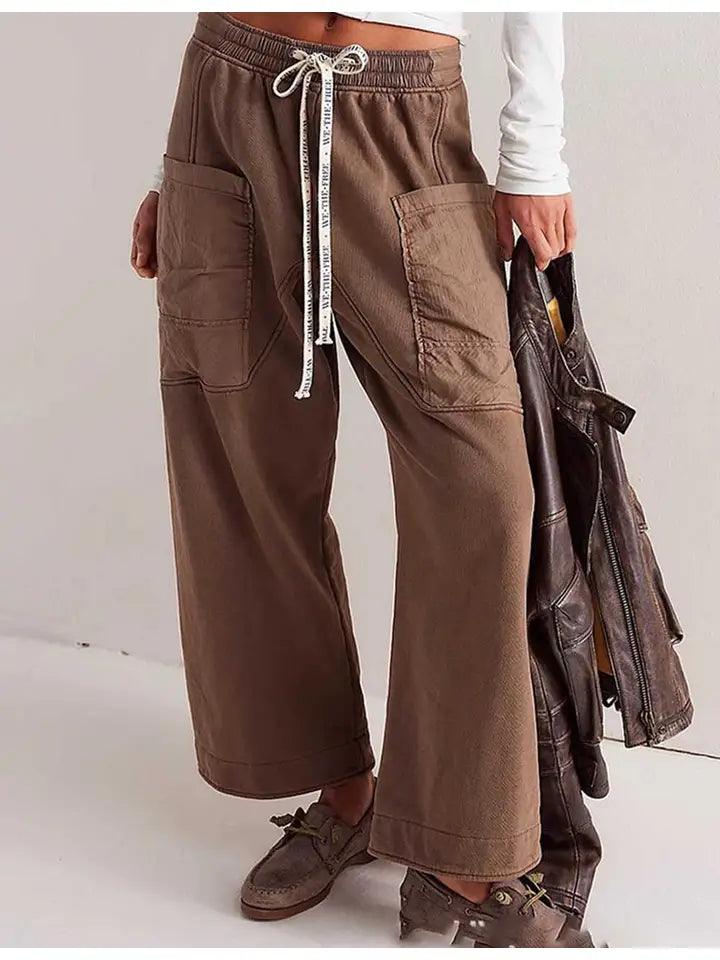 Elastic Drawstring Pockets Straight Leg Sweatpants