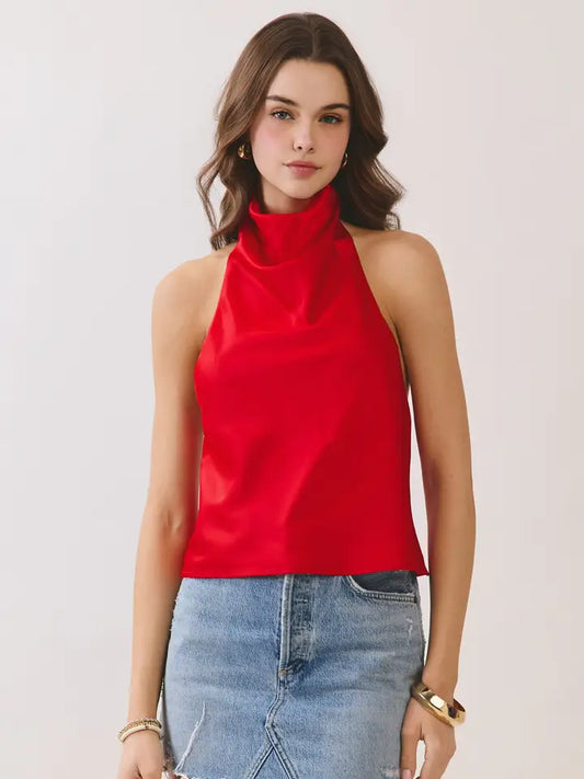 Satin Halter Neck Open Back Top