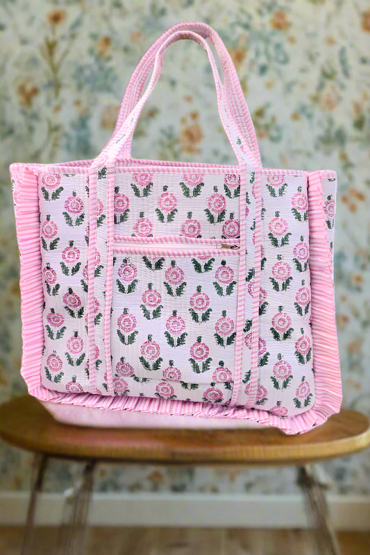 Avery Pink Floral Patterned Tote Bag