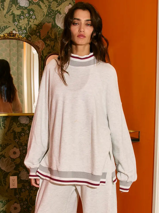 Striped Rib Band Mock Neck