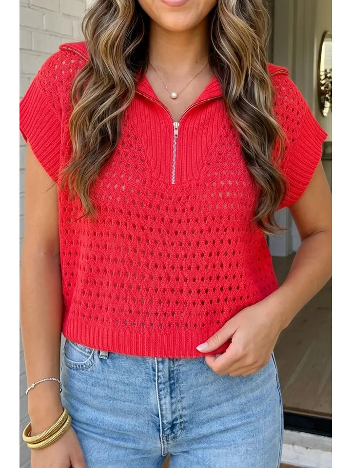 Eyelet Knit Ribbed Hollow Out Sweater