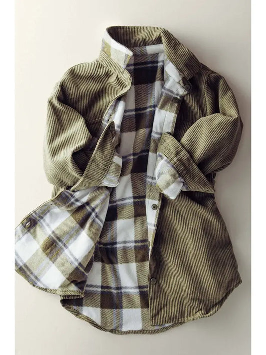 Plaid Lined Corduroy Flannel Shacket