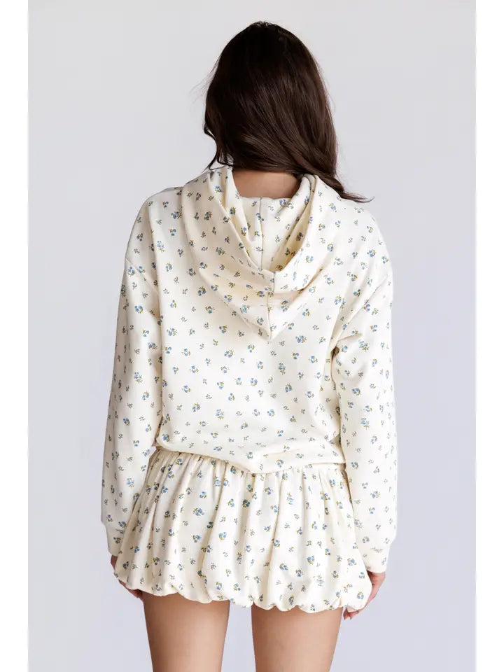 Floral Bubble Hem Hoodie Dress